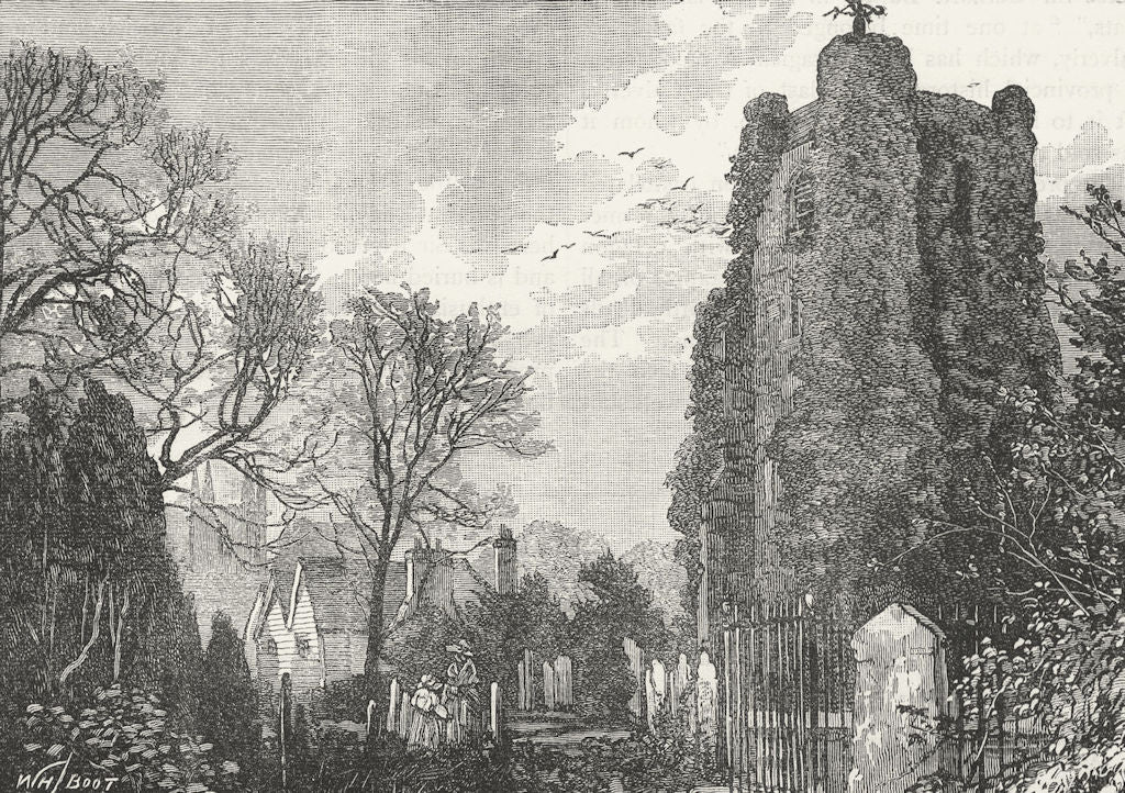 EWELL. Ewell Church and Village. Surrey 1888 old antique vintage print picture